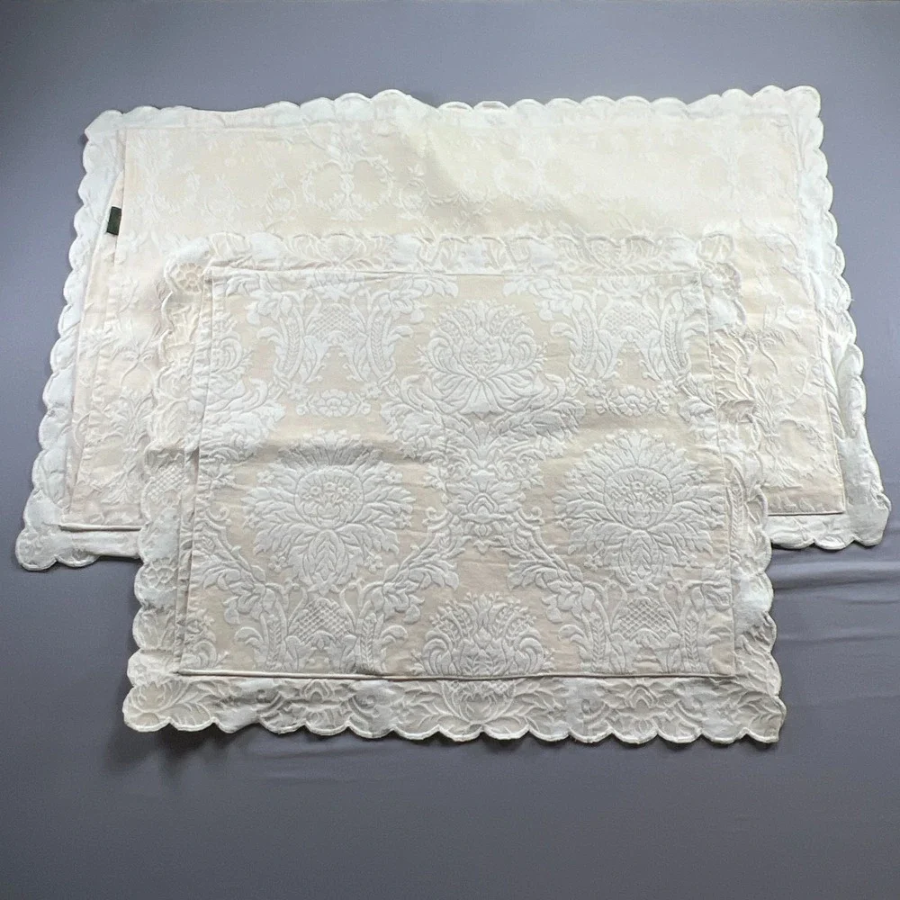 Set Of 2 Newport Mansions Queen & King Pillow Shams Beige Floral Scalloped Edges